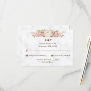 Elegant Rose Flower Personalised Wedding RSVP Card