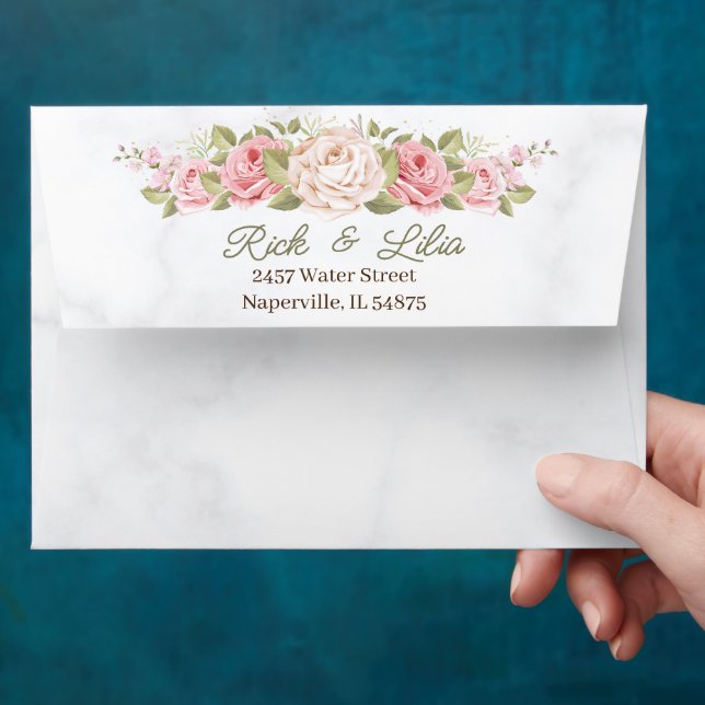 Elegant Rose Flower Personalised Welcome Wedding Envelope (Hand)
