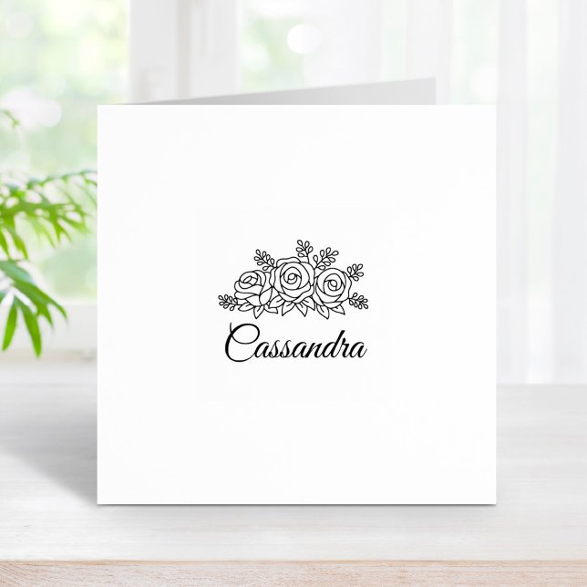 Elegant Rose Flowers Bouquet Custom Name 1x1 Rubber Stamp (Creator Uploaded)