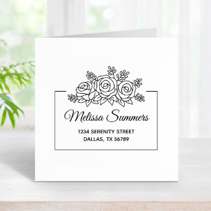 Elegant Rose Flowers Bouquet Frame Address Rubber Stamp