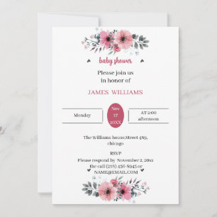 Elegant Rose Flowers Customised Baby Shower Invitation