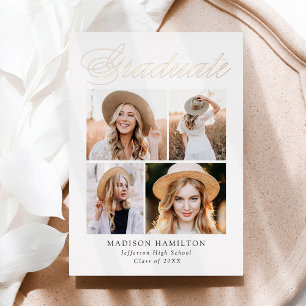 Elegant Rose Foil Script Graduation Announcement