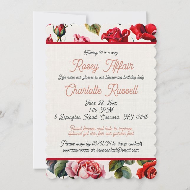 Elegant Rose Garden Affair: Milestone Celebration Invitation (Front)