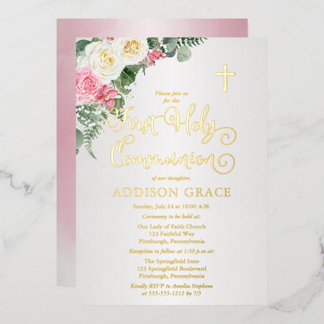 Elegant Rose Garden - Girl First Holy Communion (Front/Back)