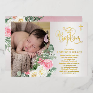 Elegant Rose Garden - Girl Photo Baptism - Gold