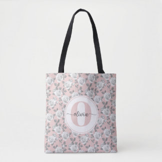 Elegant Rose Garden Monogram Pink  Tote Bag