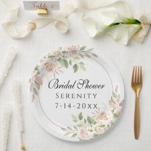 Elegant Rose Garden Pink Floral Bridal Shower Paper Plate