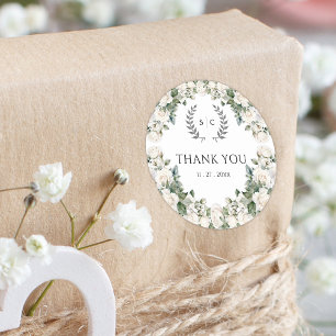 Elegant Rose Garden Wedding Thank You Classic Round Sticker