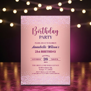 Elegant Rose Glitter Metallic Pink 21st Birthday Invitation