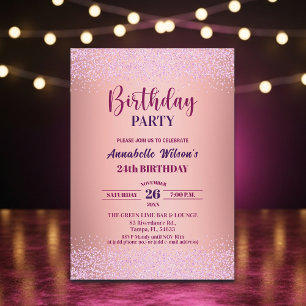 Elegant Rose Glitter Metallic Pink 24th Birthday Invitation