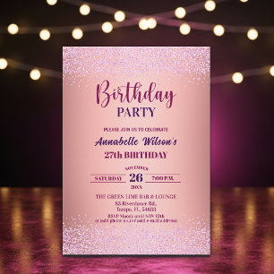 Elegant Rose Glitter Metallic Pink 27th Birthday Invitation