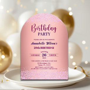 Elegant Rose Glitter Metallic Pink 29th Birthday Acrylic Invitations