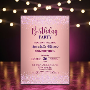 Elegant Rose Glitter Metallic Pink 35th Birthday  Invitation