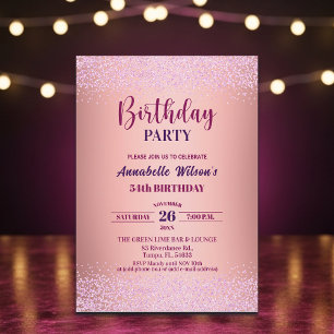Elegant Rose Glitter Metallic Pink 54th Birthday Invitation