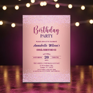 Elegant Rose Glitter Metallic Pink 60th Birthday  Invitation