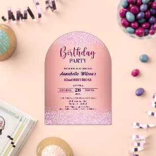 Elegant Rose Glitter Metallic Pink 62nd Birthday  Acrylic Invitations