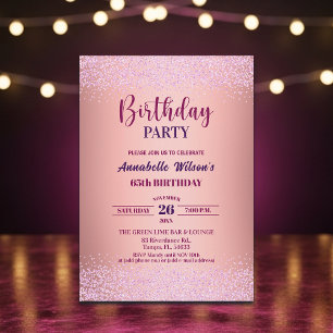 Elegant Rose Glitter Metallic Pink 65th Birthday  Invitation