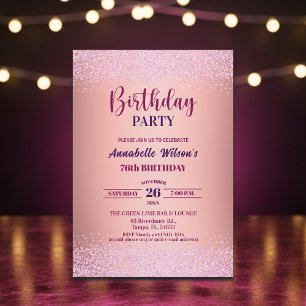 Elegant Rose Glitter Metallic Pink 76th Birthday Invitation