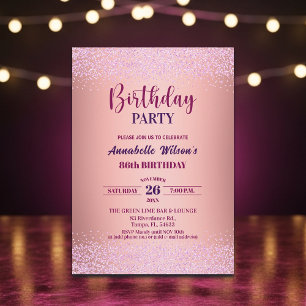 Elegant Rose Glitter Metallic Pink 86th Birthday  Invitation
