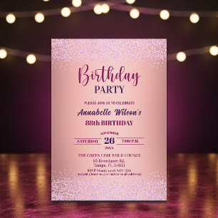 Elegant Rose Glitter Metallic Pink 88th Birthday Invitation