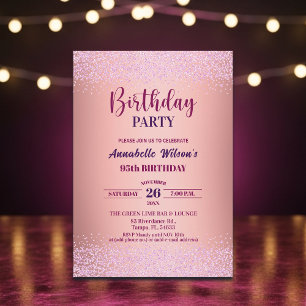Elegant Rose Glitter Metallic Pink 95th Birthday  Invitation