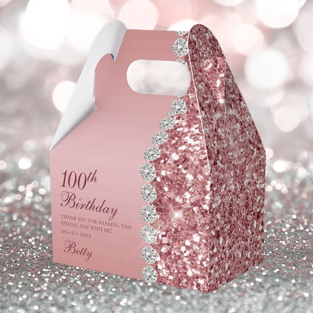 Elegant Rose Gold 100th Birthday Favour Box (Creator Uploaded)