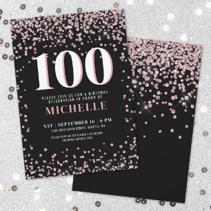 Elegant Rose Gold 100th Birthday Invitation