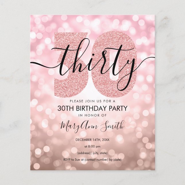 Elegant Rose Gold 30th Birthday Party Invite (Front)