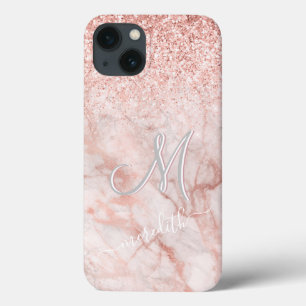 Elegant Rose Gold 3 Colour Monogram Name  iPhone 13 Case