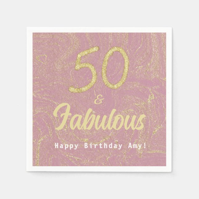 Elegant Rose Gold 50 And Fabulous 50th Birthday Napkin (Front)