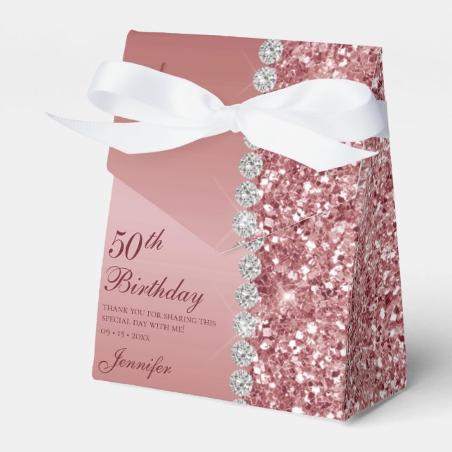 Elegant Rose Gold 50th Birthday Favour Box (Front Side)