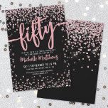 Elegant Rose Gold 50th Birthday Invitation<br><div class="desc">Introducing a chic and celebratory 50th birthday party invitation, perfect for marking this special milestone in style. The elegant design features a mix of silver glitter confetti, adding a touch of fun and festivity. At the top, "Fifty" is prominently displayed in bold calligraphy, setting the tone for an unforgettable celebration....</div>