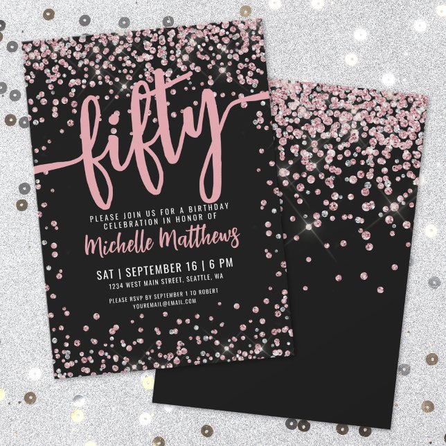 Elegant Rose Gold 50th Birthday Invitation (Elegant Rose Gold 50th Birthday Invitation)
