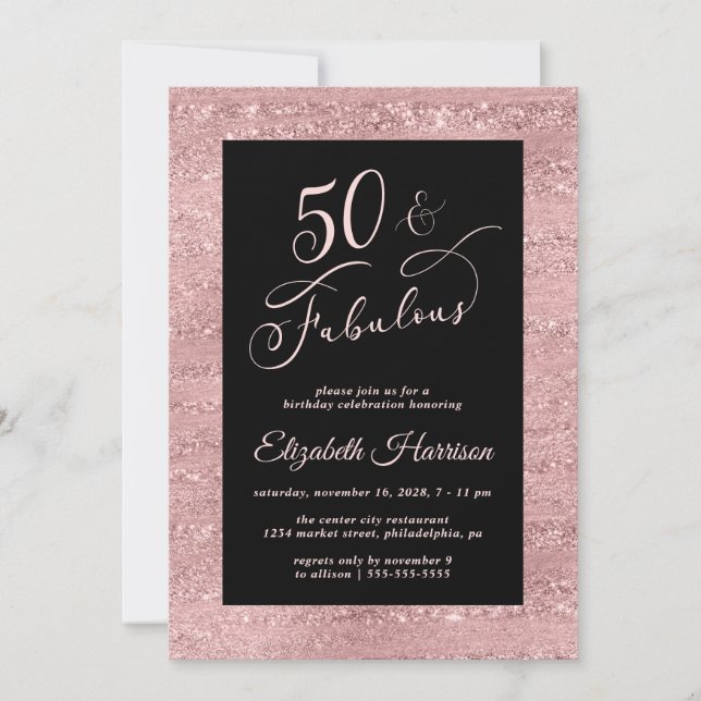 Elegant Rose Gold 50th Birthday Party Invitation (Front)