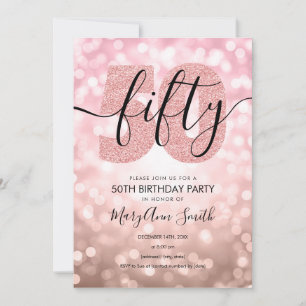 Elegant Rose Gold 50th Birthday Party  Invitation