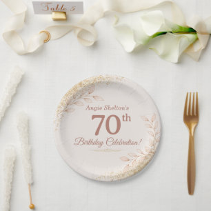 Elegant Rose Gold 70th Birthday Celebration Paper Plate