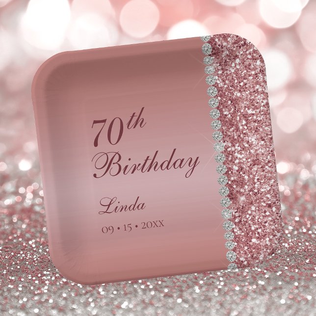 Elegant Rose Gold 70th Birthday Paper Plate (Creator Uploaded)