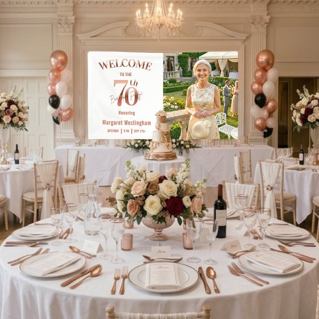 Elegant Rose Gold 70th Birthday Party Welcome Banner (Creator Uploaded)