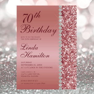 Elegant Rose Gold 70th Photo Birthday Invitation