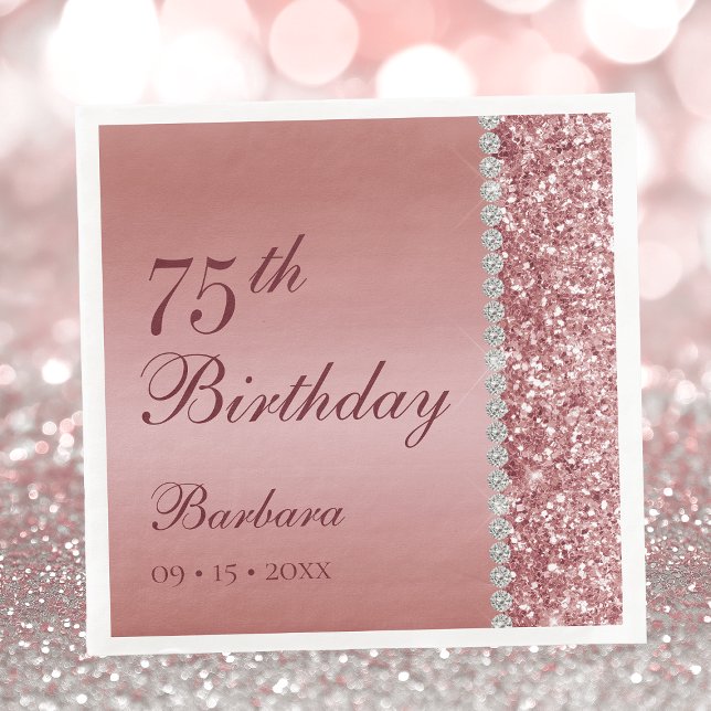 Elegant Rose Gold 75th Birthday Napkin (Creator Uploaded)