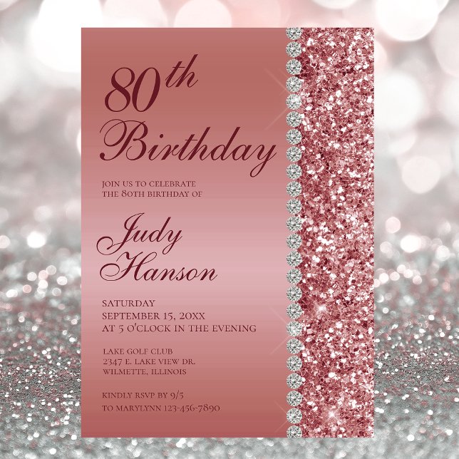 Elegant Rose Gold 80th Birthday Invitation (Creator Uploaded)