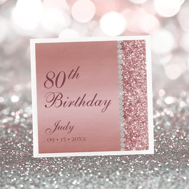 Elegant Rose Gold 80th Birthday Napkin (Creator Uploaded)