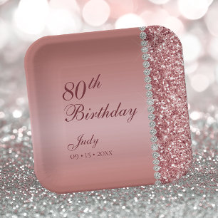 Elegant Rose Gold 80th Birthday Paper Plate