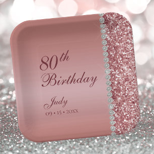 Elegant Rose Gold 80th Birthday Paper Plate