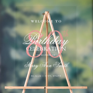 Elegant Rose Gold 80th Birthday Party Welcome Acrylic Sign