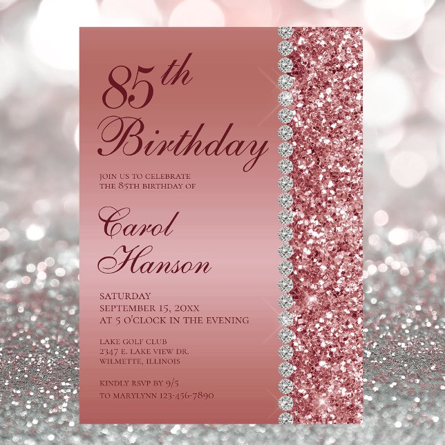 Elegant Rose Gold 85th Birthday Invitation (Creator Uploaded)