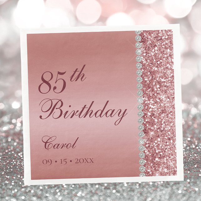 Elegant Rose Gold 85th Birthday Napkin (Creator Uploaded)