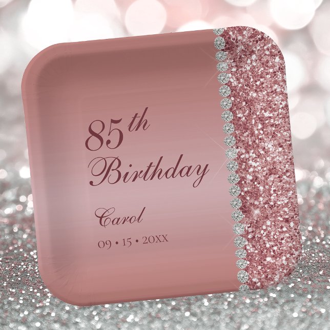 Elegant Rose Gold 85th Birthday Paper Plate (Creator Uploaded)