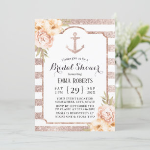 Elegant Rose Gold Anchor Floral Bridal Shower Invitation
