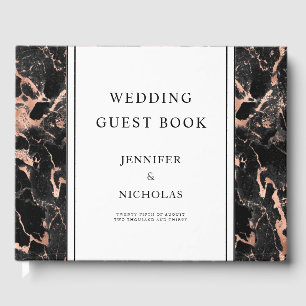 Elegant Rose Gold And Black Marble Wedding  Guest Book